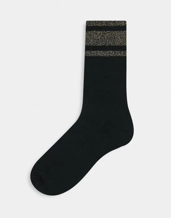 sports socks in black with gold stripe