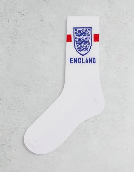 sports socks in white with England badge design