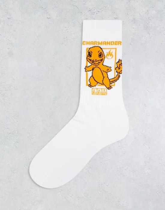 sports socks in white with Pokémon Charmander character