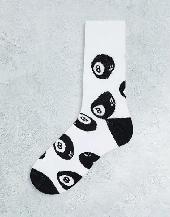 sports socks with 8 ball print
