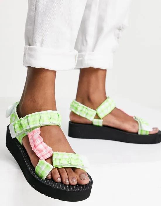 sporty sandal in colored gingham