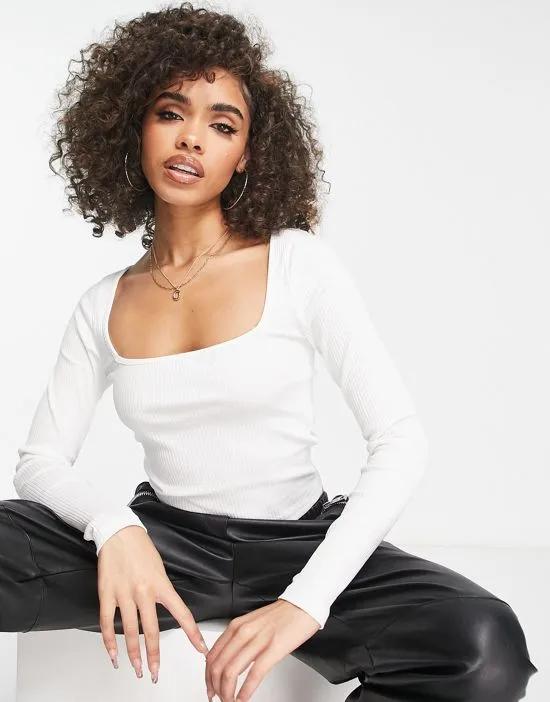square neck long sleeve top in white