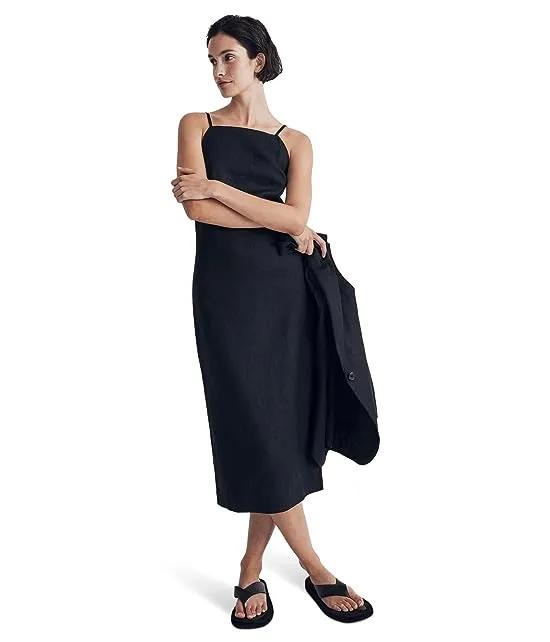 Square-Neck Midi Slip Dress in 100% Linen