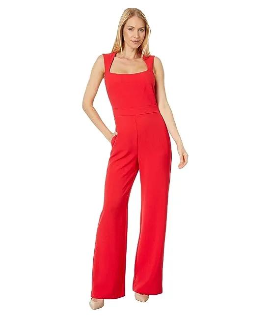 Square Neck Open Back Jumpsuit in Stretch Crepe