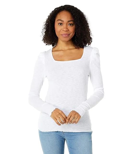 Square Neck Ribbed Long Sleeve Tee in Cotton Modal