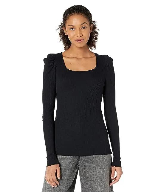 Square Neck Ribbed Long Sleeve Tee in Cotton Modal