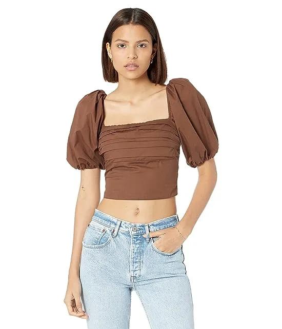 Square Neck Ruched Puff Sleeve Top