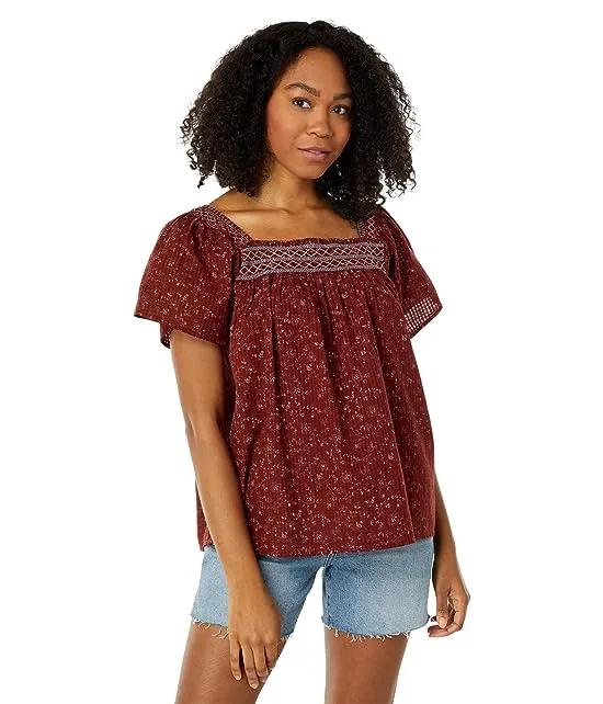 Square-Neck Smocked Top in Dotted Vines