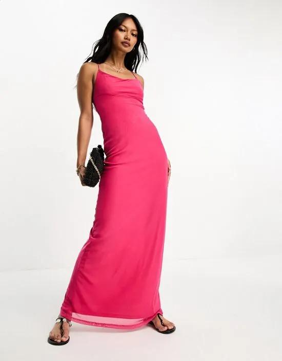 square neck strappy maxi dress in bright pink