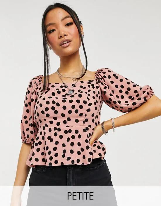 square neck top in pink spot