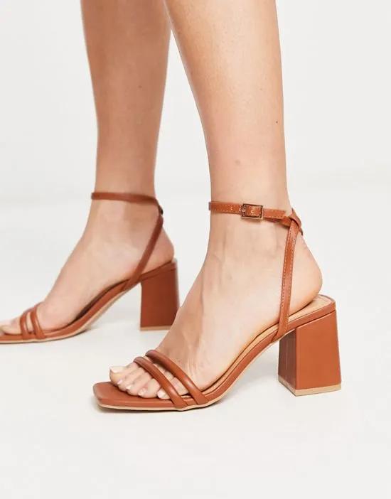 square toe block heel sandals in tan