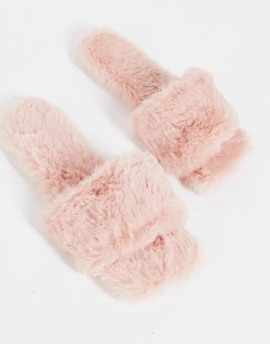 square toe fluffy slippers in pink