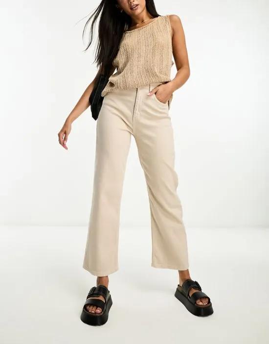 staight leg high waisted cropped jeans in beige