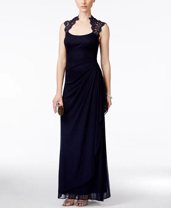 Stand-Collar Illusion Back Gown 