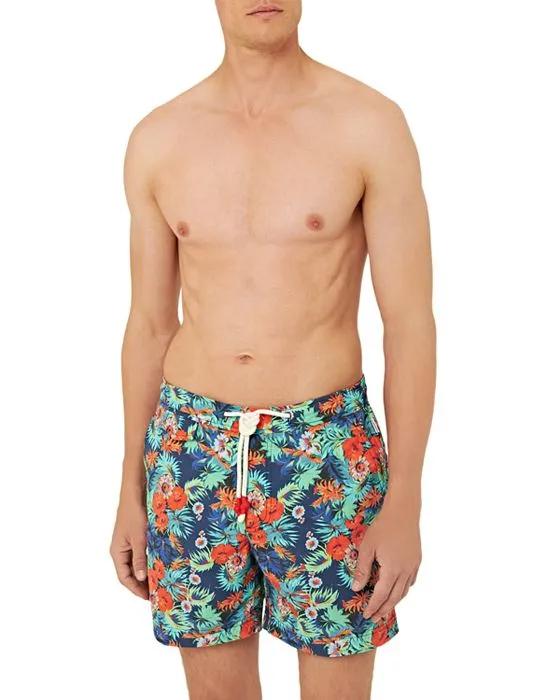 Standard Anemone Floral Print Tailored Fit Swim Trunks
