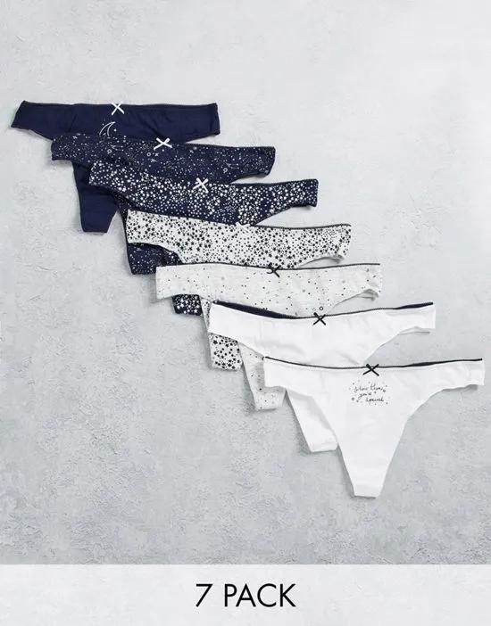 stars and moon print thong 7 pack in navy