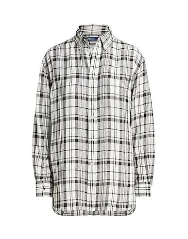 Steel grey Checked shirt RELAXED FIT PLAID LINEN SHIRT
