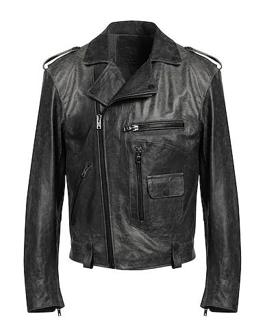 Steel grey Leather Biker jacket