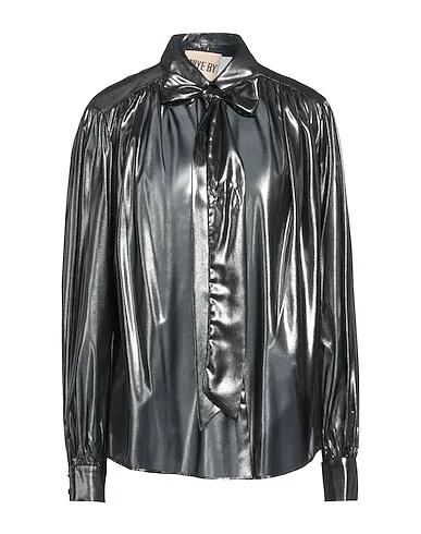 Steel grey Satin Shirts & blouses with bow