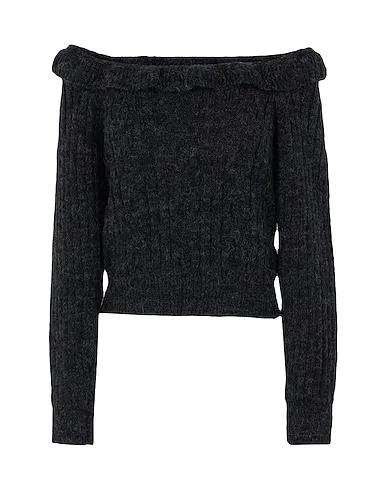 Steel grey Sweater CHARCOAL GREY TIE BACK RUFFLE CABLE KNITTED JUMPER
