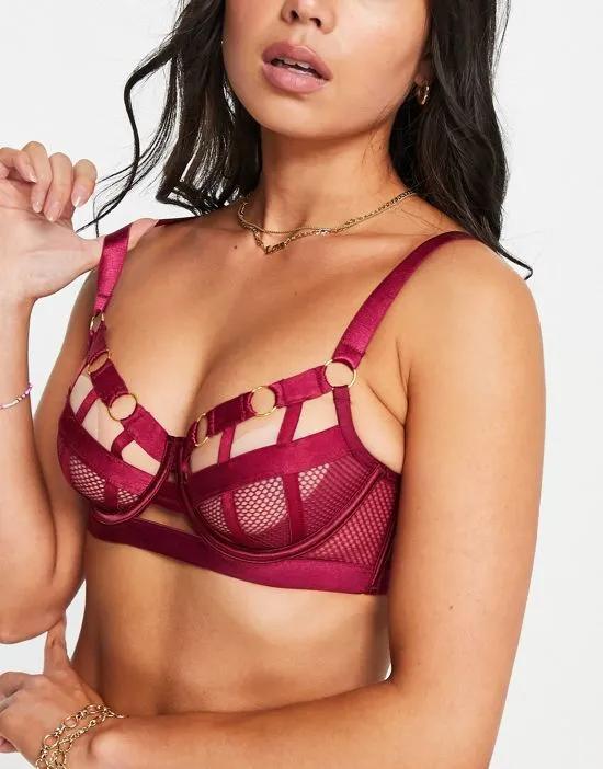 Sting strappy mesh bra with hardware detail in red