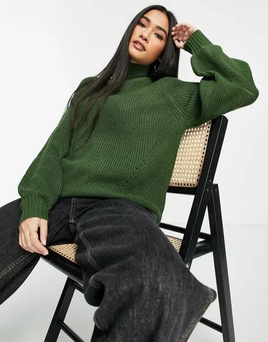 stitch rib high neck sweater in forest green