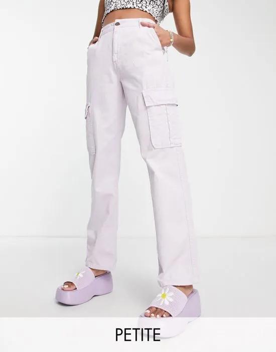 STR Petite straight leg cargo pants in washed lilac