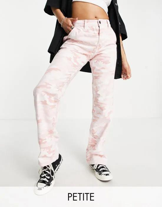 STR Petite wide leg cargo pants in pink camo print