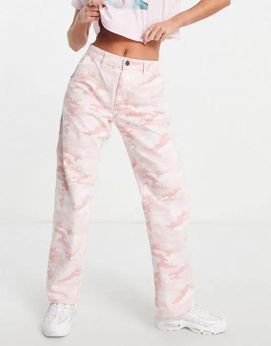 STR wide leg cargo pants in pink camo print