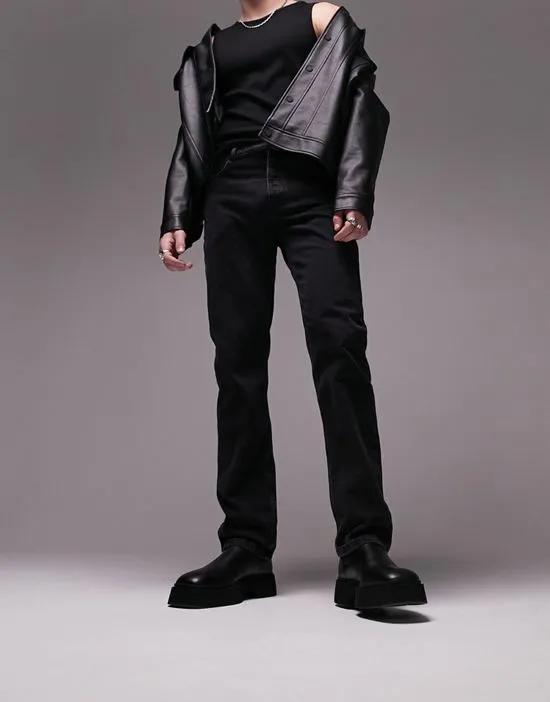 straight belted jeans in washed black