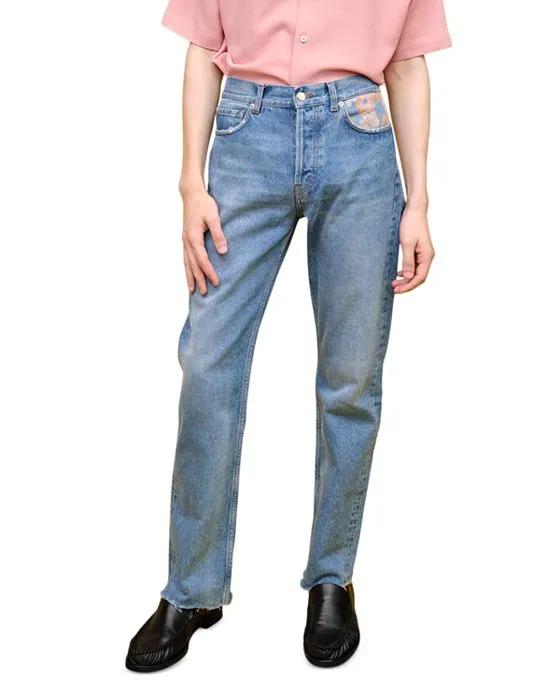 Straight Cut Jeans in Flower Denim 