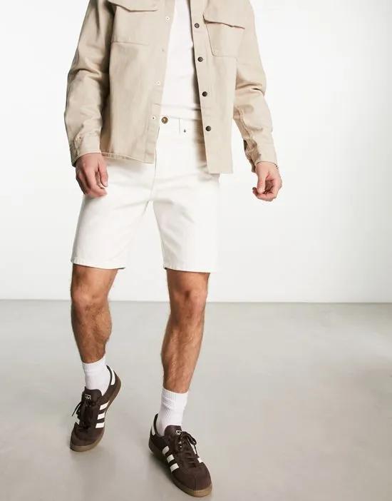 straight fit denim shorts with raw hem in off white