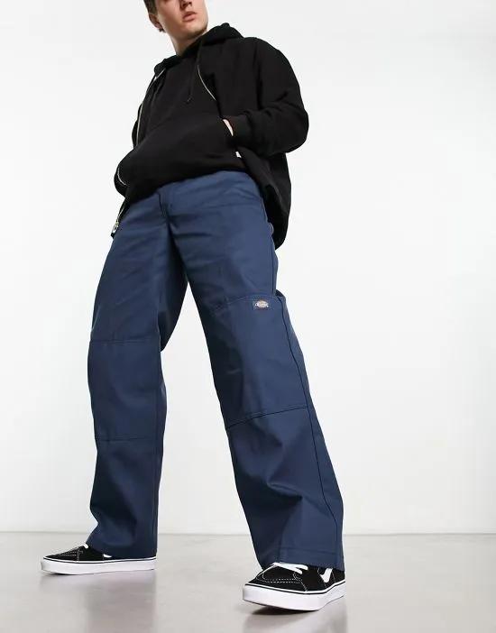 straight fit double knee work chino pants in blue
