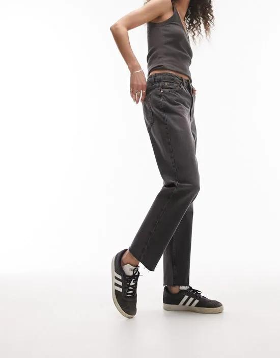 straight jeans with raw hem in washed black