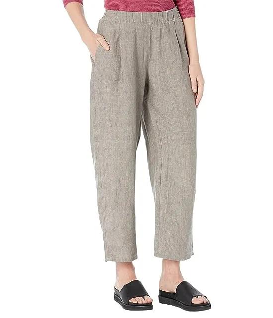 Straight Leg Ankle Pleated Pants in Washed Organic Linen Delave