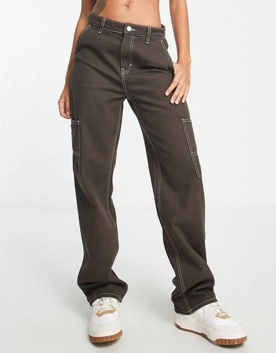 straight leg cargo jeans in brown