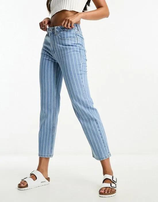 straight leg cropped jeans with horizontal stripes in stone stripe