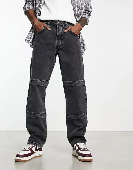 straight leg jeans in y2k washed black with panel detail