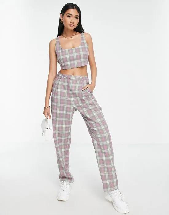 straight leg pants in check - part of a set