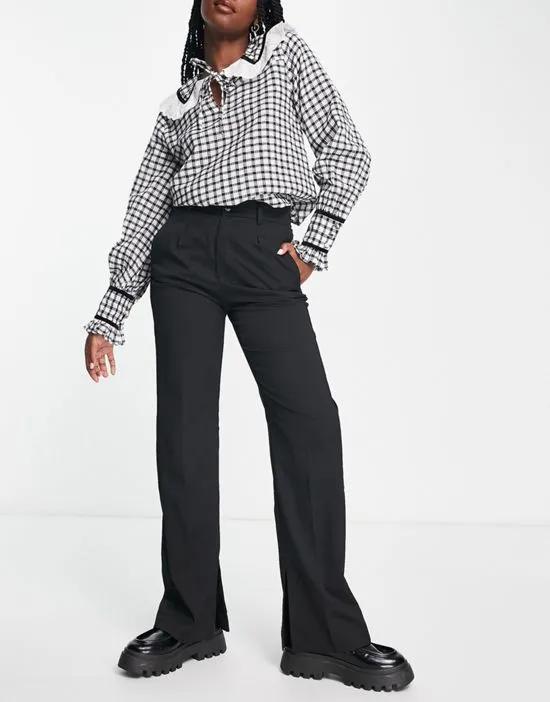 straight leg pants with side split in black