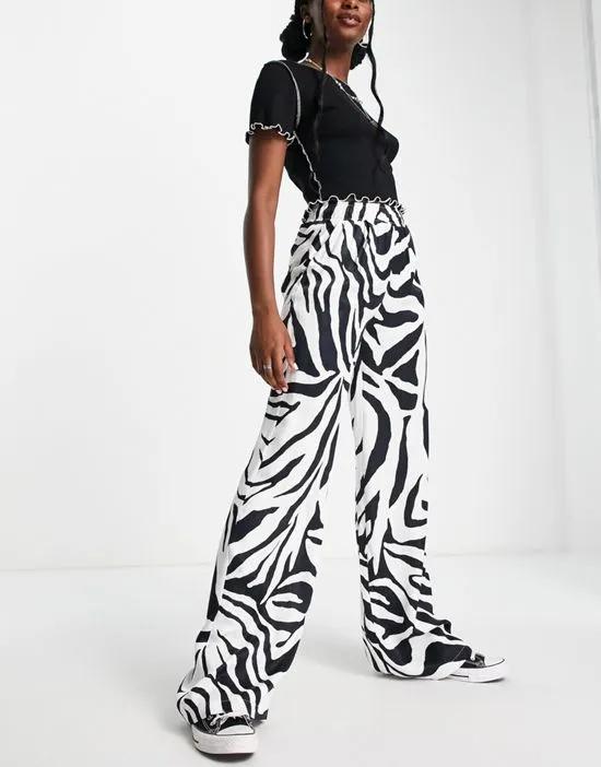 straight leg satin pants in zebra print