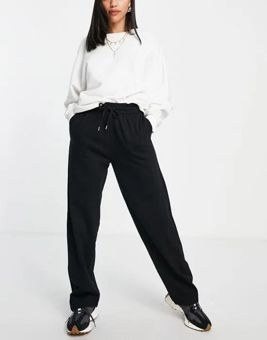 straight leg sweatpants with deep waistband and pintuck in cotton in black - BLACK