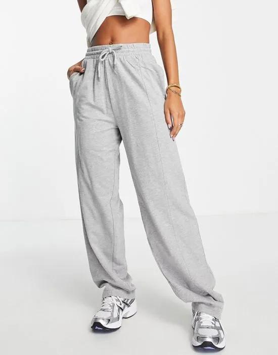 straight leg sweatpants with deep waistband and pintuck in cotton in gray heather - GRAY