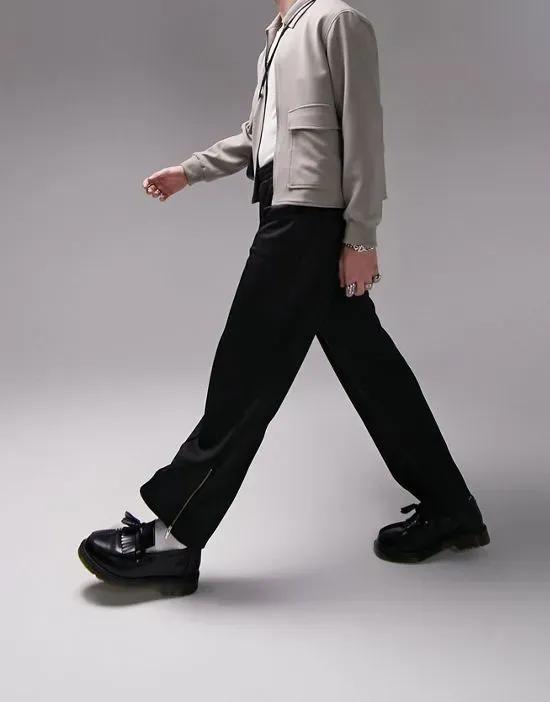 straight smart zip sweatpants in black