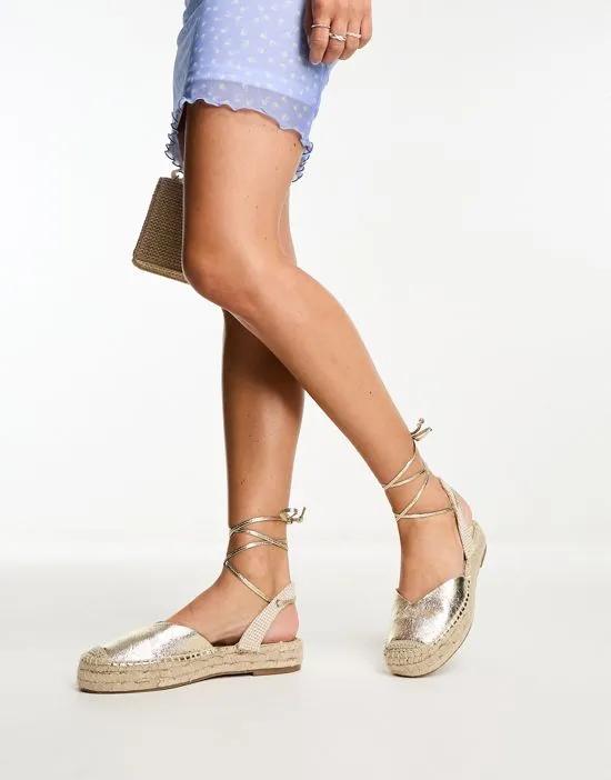 strap detail espadrilles in metallic gold