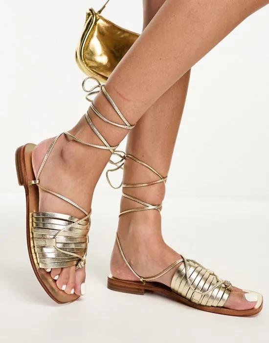 strap detail flat sandals in gold