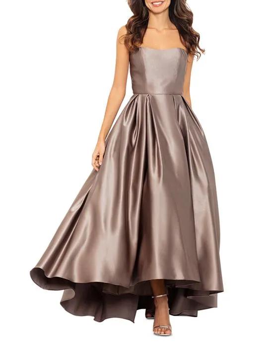 Strapless Pleated High Low Ball Gown - 100% Exclusive