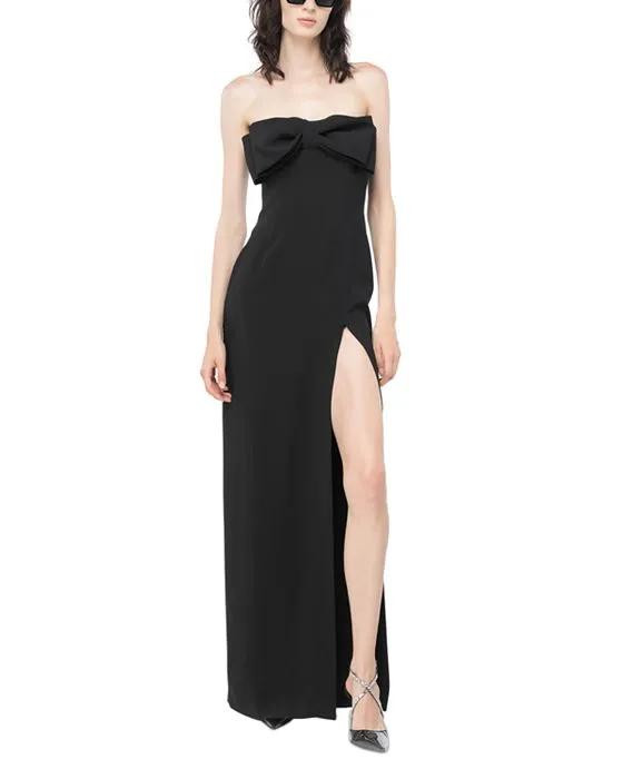 Strapless Stretch Crepe Bow Gown
