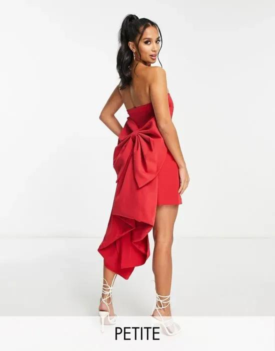 strapless trailing bow mini dress in red