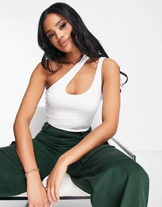 strappy asymmetric cut out crop top in white